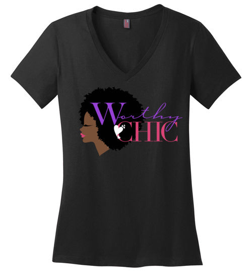 Worthy Chic V-Neck Fitted Tee - Classic Chic logo tee -SALE!