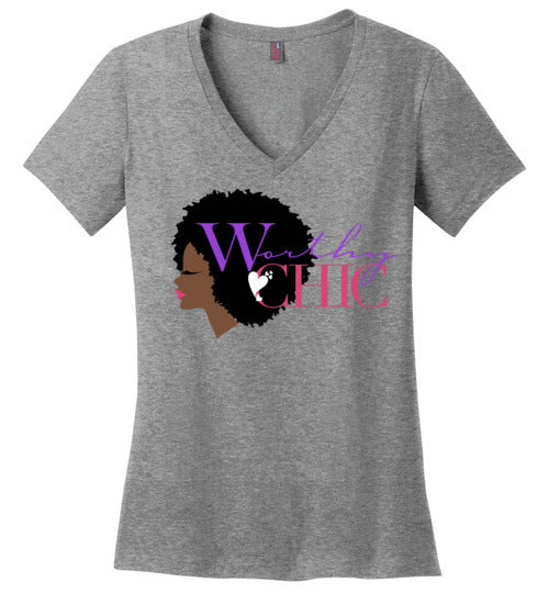 Worthy Chic V-Neck Fitted Tee - Classic Chic logo tee -SALE!