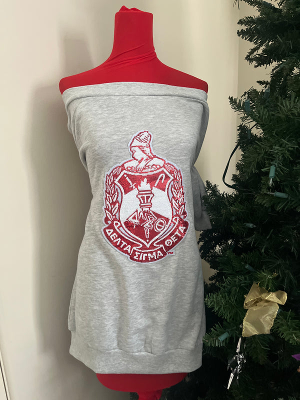 𝚫𝚺Θ Sequin Gray-Off the Shoulder Sweatshirt -NEW Drop!