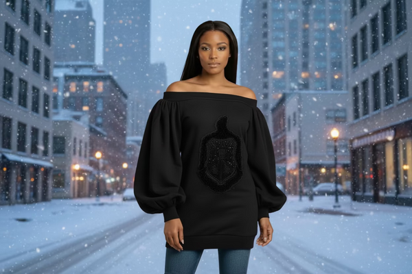 π«πΊΞ Black Monochrome -Off the Shoulder Sweatshirt -NEW