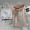 DEAT 2026 Early Autumn New Niche Casual Halter Strapless Top Double Belt High Waist A-line Pleated Skirt For Women 11B1532