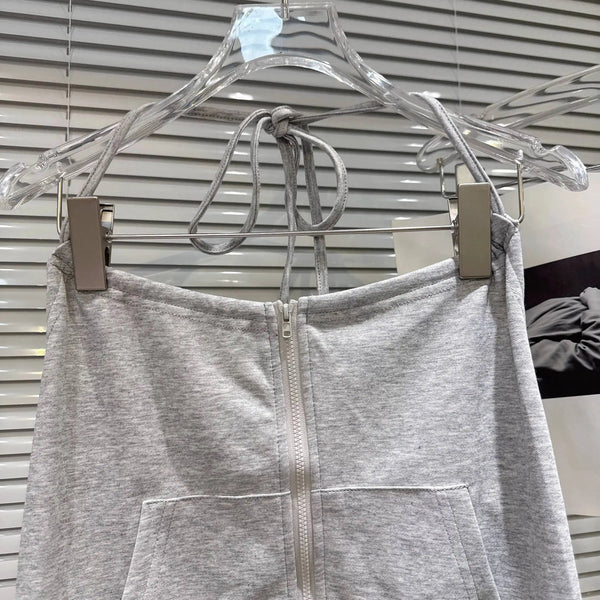 DEAT 2026 Early Autumn New Niche Casual Halter Strapless Top Double Belt High Waist A-line Pleated Skirt For Women 11B1532