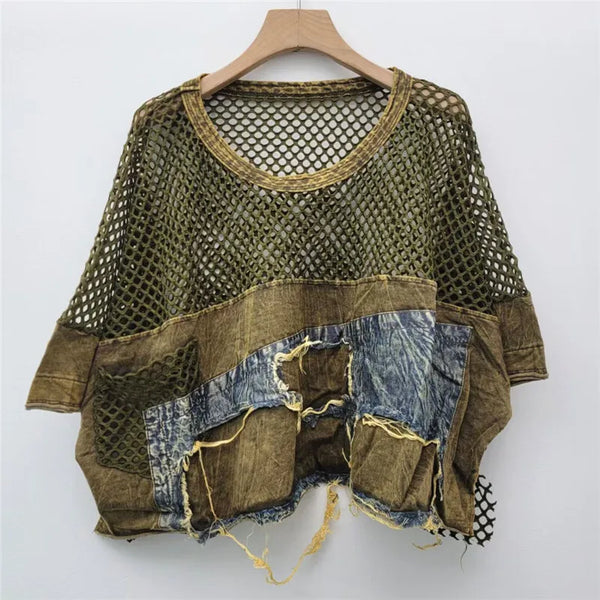 Denim Remix - Mesh Patchwork Tee