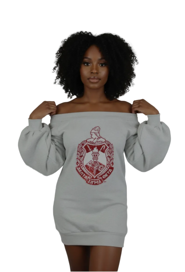 𝚫𝚺Θ Sequin Gray-Off the Shoulder Sweatshirt -NEW Drop!