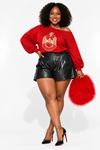 WORTHY CHIC WEDNESDAY-ITEM OF THE WEEK! 𝚫𝚺Θ Chenille -Off the Shoulder RED Sweatshirt