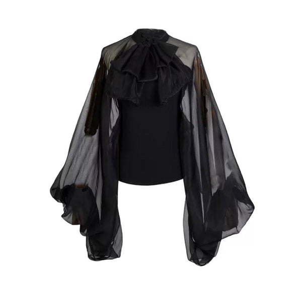Mrs. Black Out- Women Lantern Sleeve Top - Worthy Chic