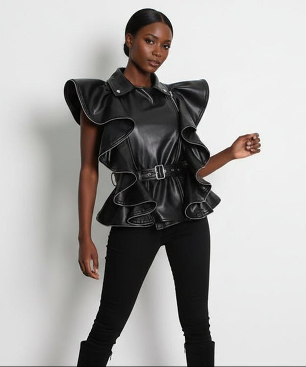 MISS BEAT IT- Leather Ruffle Vest -SALE!