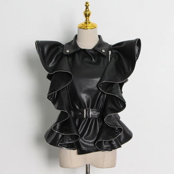 MISS BEAT IT- Leather Ruffle Vest -SALE!