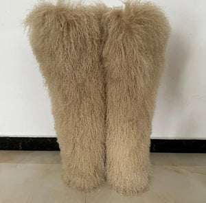 Miss Me Big Time - Women Tan Real Mogolian Fur Boots