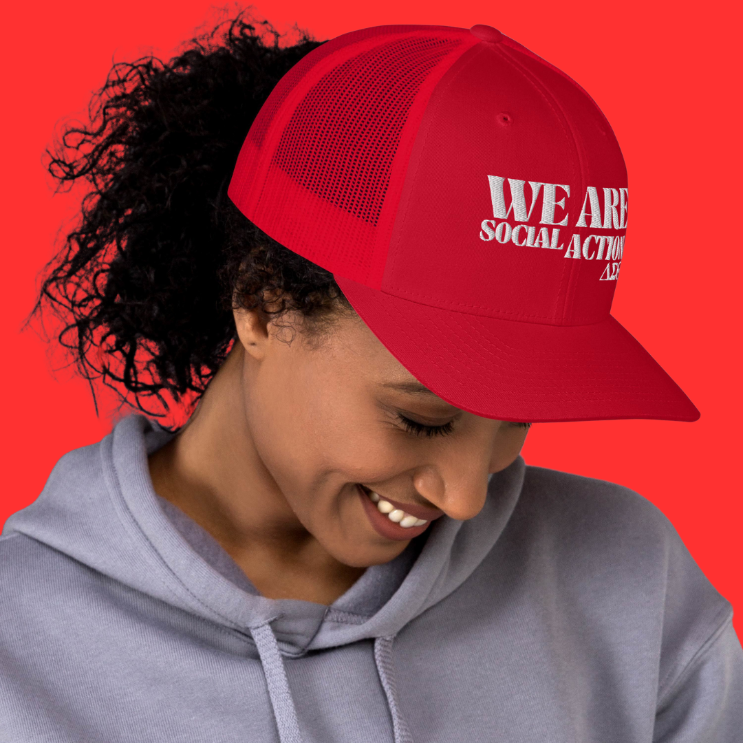 𝚫𝚺𝚯 - WE ARE  SOCIAL ACTION- Women's Embroidered Trucker Cap