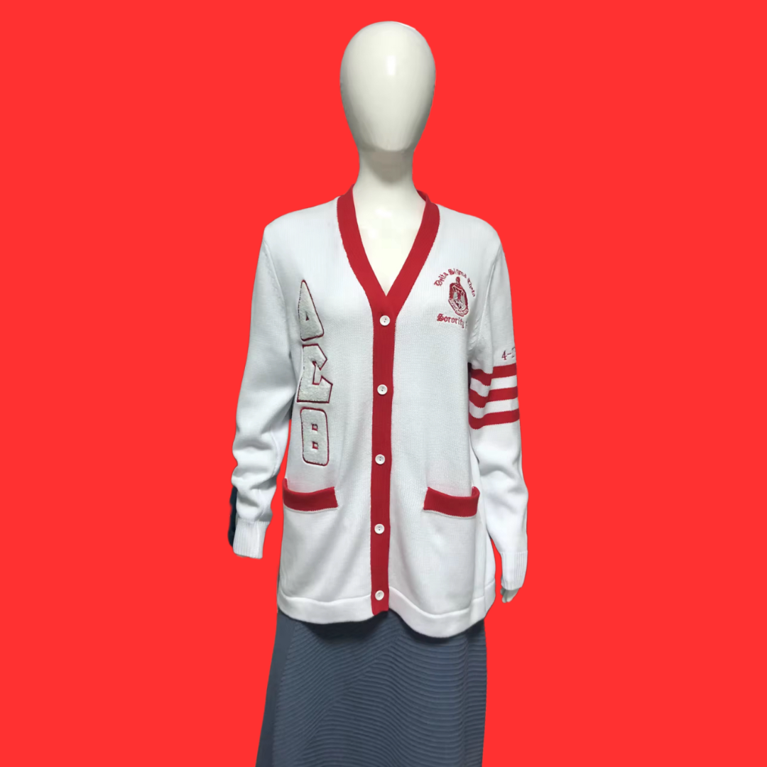 𝚫𝚺𝚯 -Delta Sigma Theta  Sorority- White Chenille Cardigan Sweater