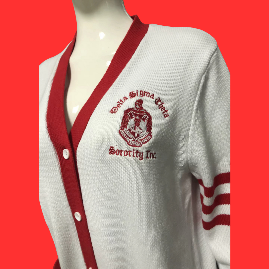 𝚫𝚺𝚯 -Delta Sigma Theta  Sorority- White Chenille Cardigan Sweater