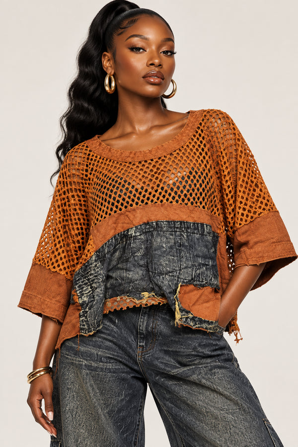 Denim Remix - Mesh Patchwork Tee