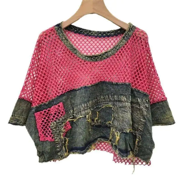 Denim Remix - Mesh Patchwork Tee