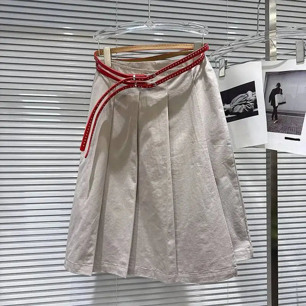 DEAT 2026 Early Autumn New Niche Casual Halter Strapless Top Double Belt High Waist A-line Pleated Skirt For Women 11B1532