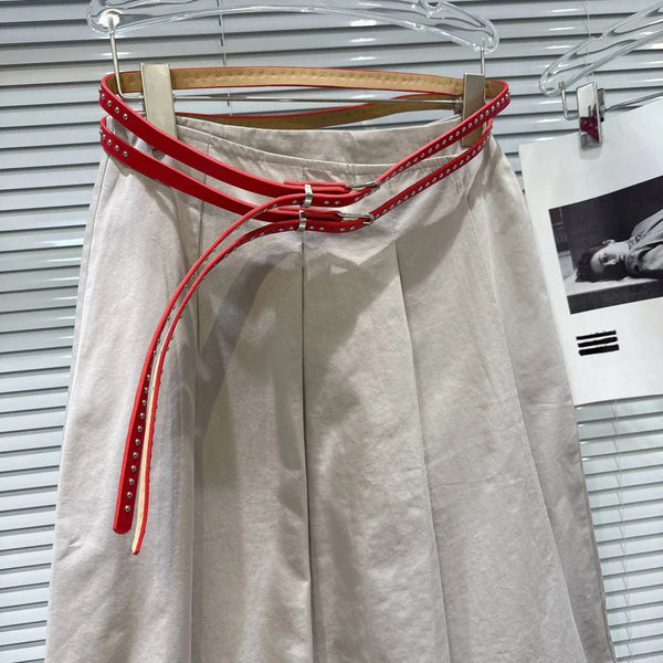 DEAT 2026 Early Autumn New Niche Casual Halter Strapless Top Double Belt High Waist A-line Pleated Skirt For Women 11B1532