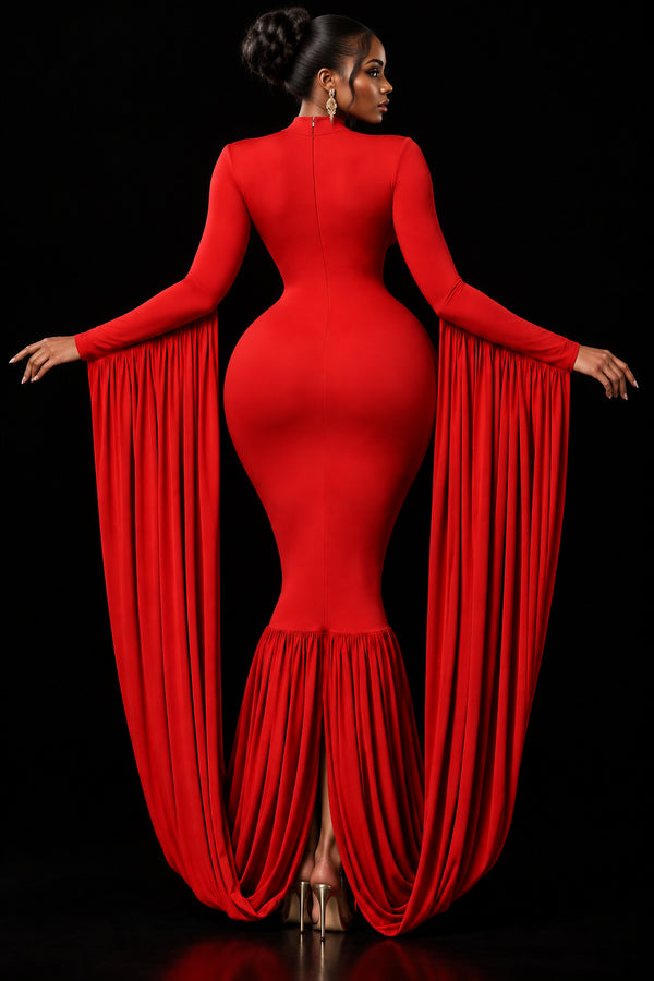 Afterglow - Stand-Collar Long-Sleeve Dress