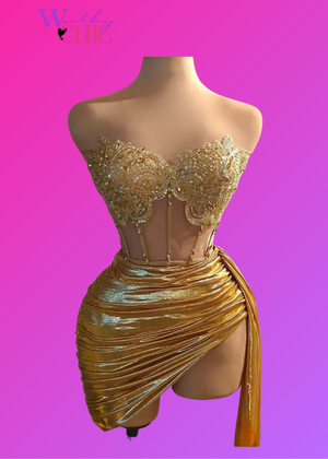 Draped in Gold - Women's Evening Dress