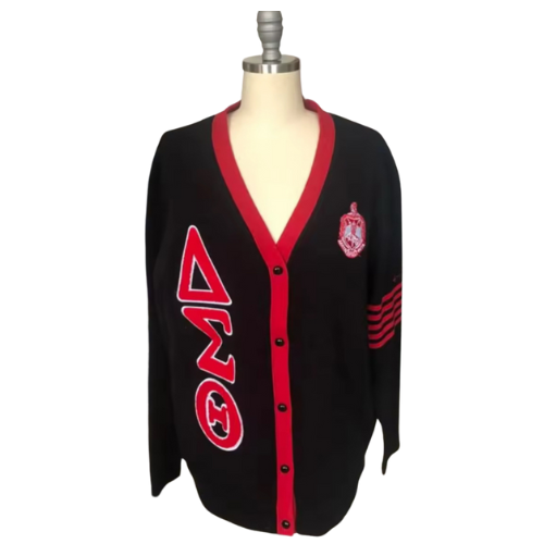 PRE-ORDER -Δ𝚺𝚯 - Delta Sigma Theta Sorority - Blk Chenille EmbroideredCardigan Sweater