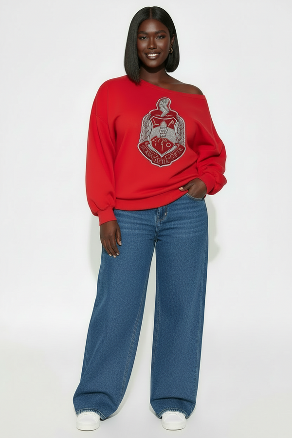 NEW DROP! 𝚫𝚺Θ Chenille -Off the Shoulder Sweatshirt