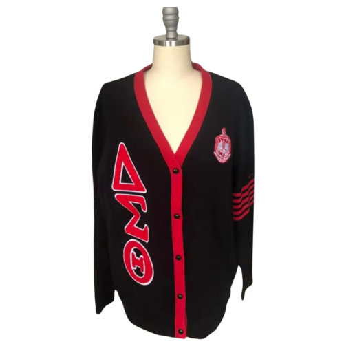 PRE-ORDER -Δ𝚺𝚯 - Delta Sigma Theta Sorority - Blk Chenille Embroidered  Cardigan Sweater