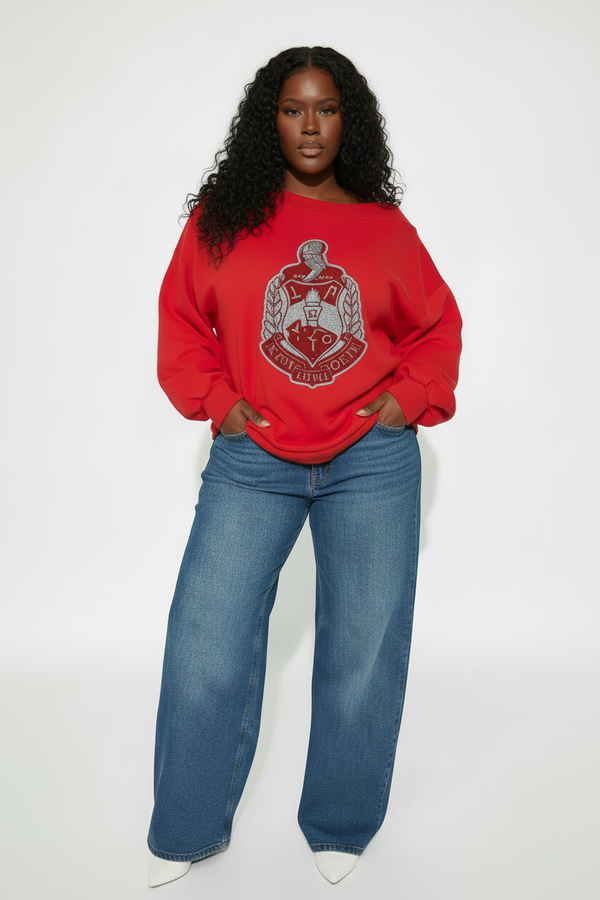 𝚫𝚺Θ Chenille -Off the Shoulder RED Sweatshirt