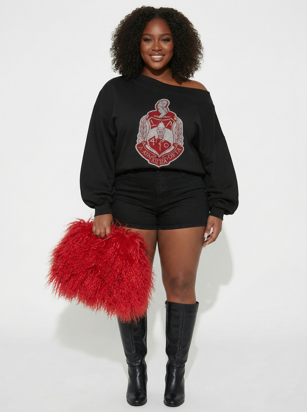 BACK IN BLACK -𝚫𝚺Θ Chenille -Off the Shoulder Sweatshirt -SALE