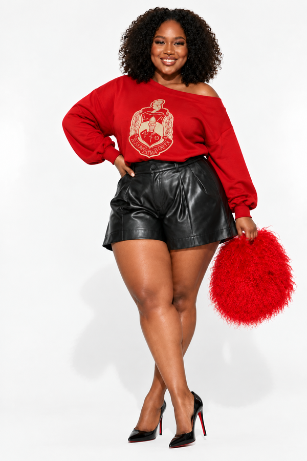 WORTHY CHIC WEDNESDAY-ITEM OF THE WEEK! 𝚫𝚺Θ Chenille -Off the Shoulder RED Sweatshirt