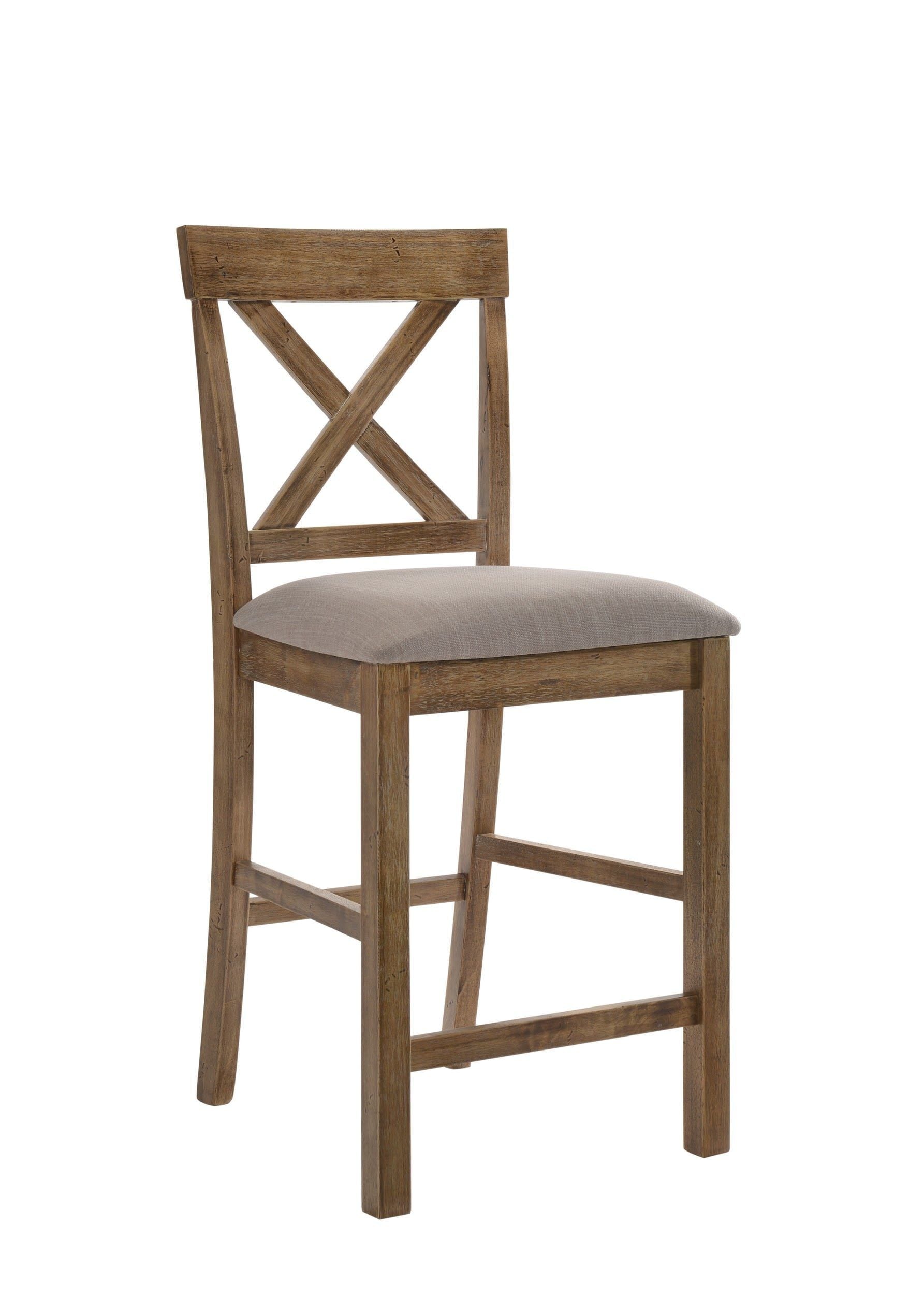 Martha Ii Counter Height Chair (set-2) In Tan Linen & Weathered Oak