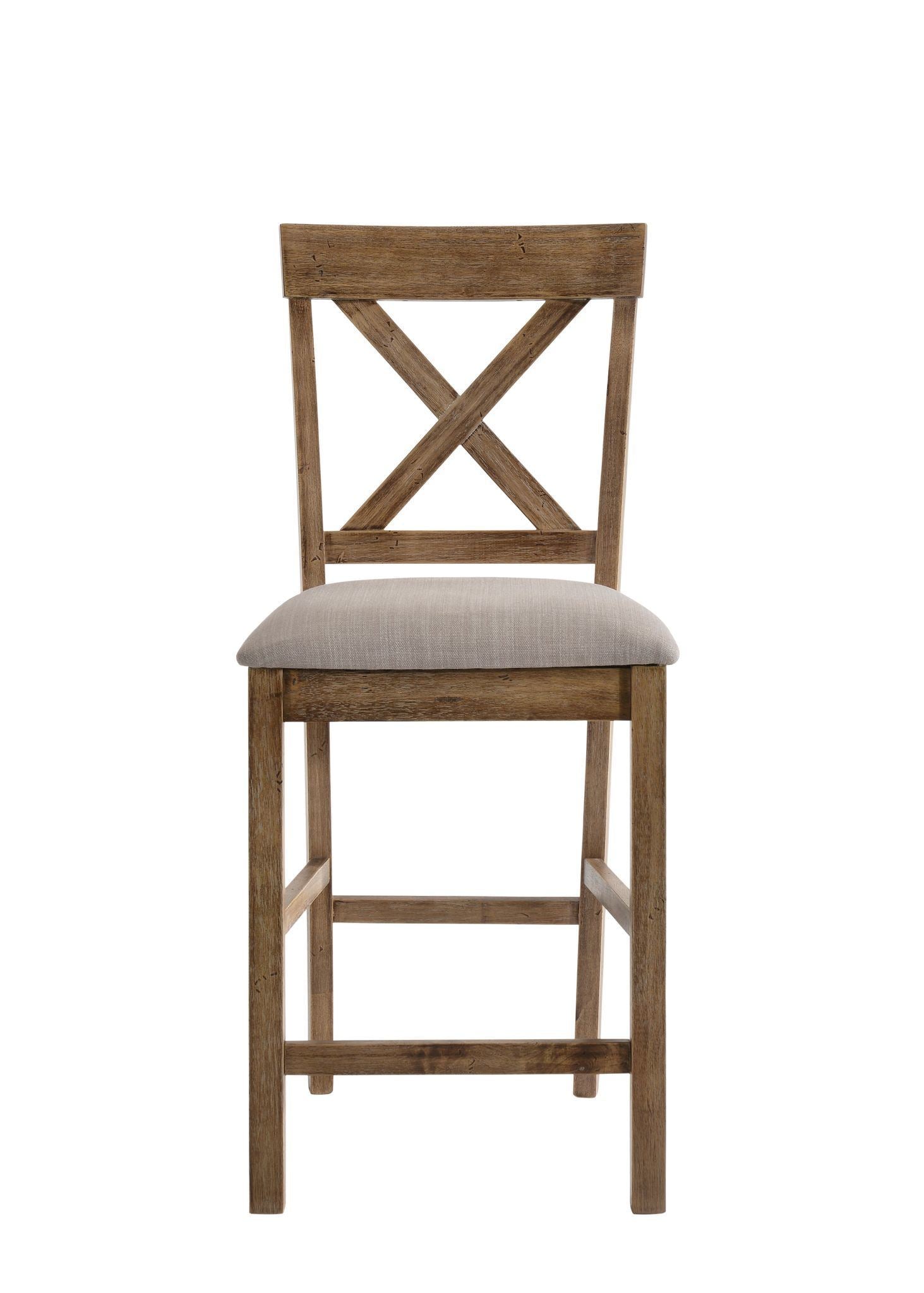 Martha Ii Counter Height Chair (set-2) In Tan Linen & Weathered Oak