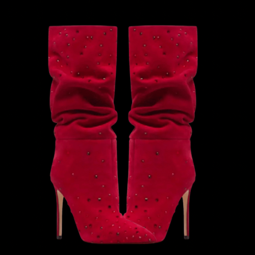 Miss Check-In - Suede Rhinestone Boots