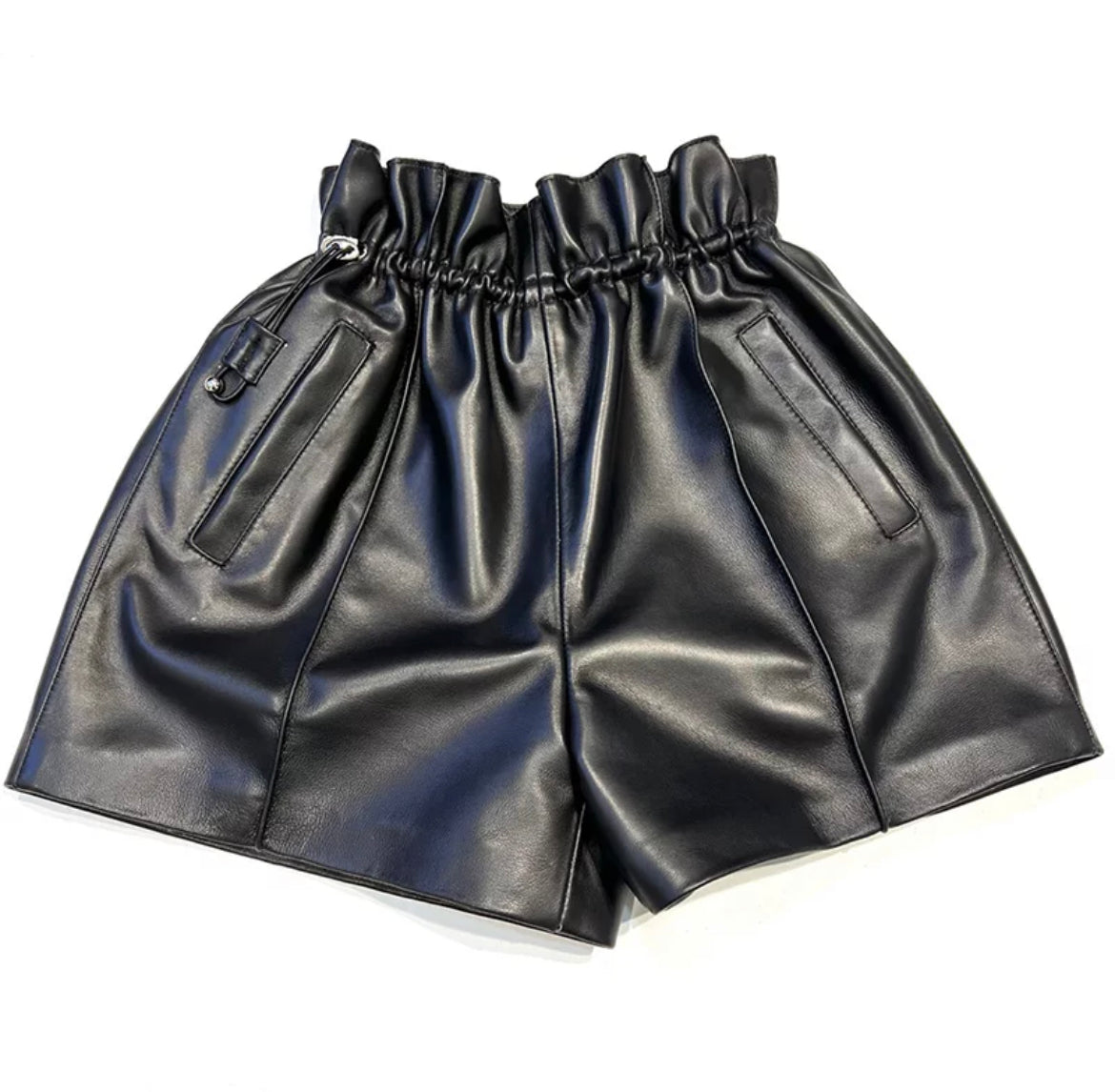 Draw Me Close - Women's  Leather Drawstring Shorts