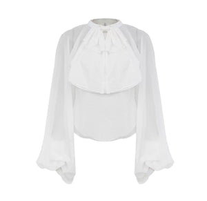 Ms. White Out  - Women Lantern Sleeve Top - Worthy Chic
