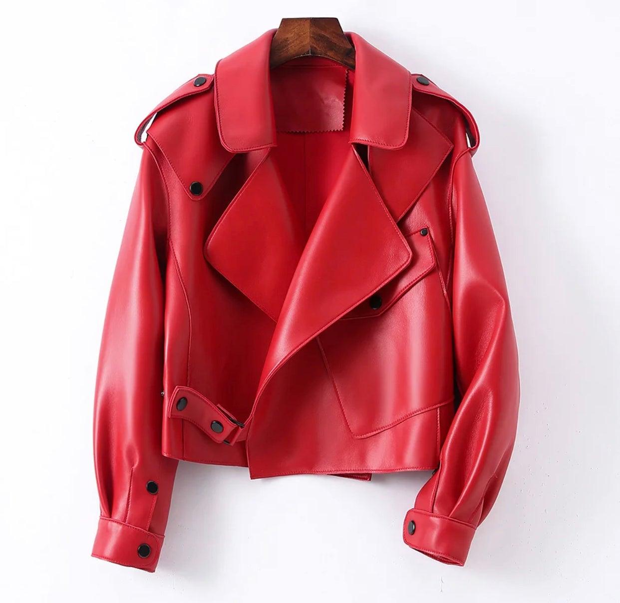 Miss Bomb - Red Leather jacket - Worthy Chic