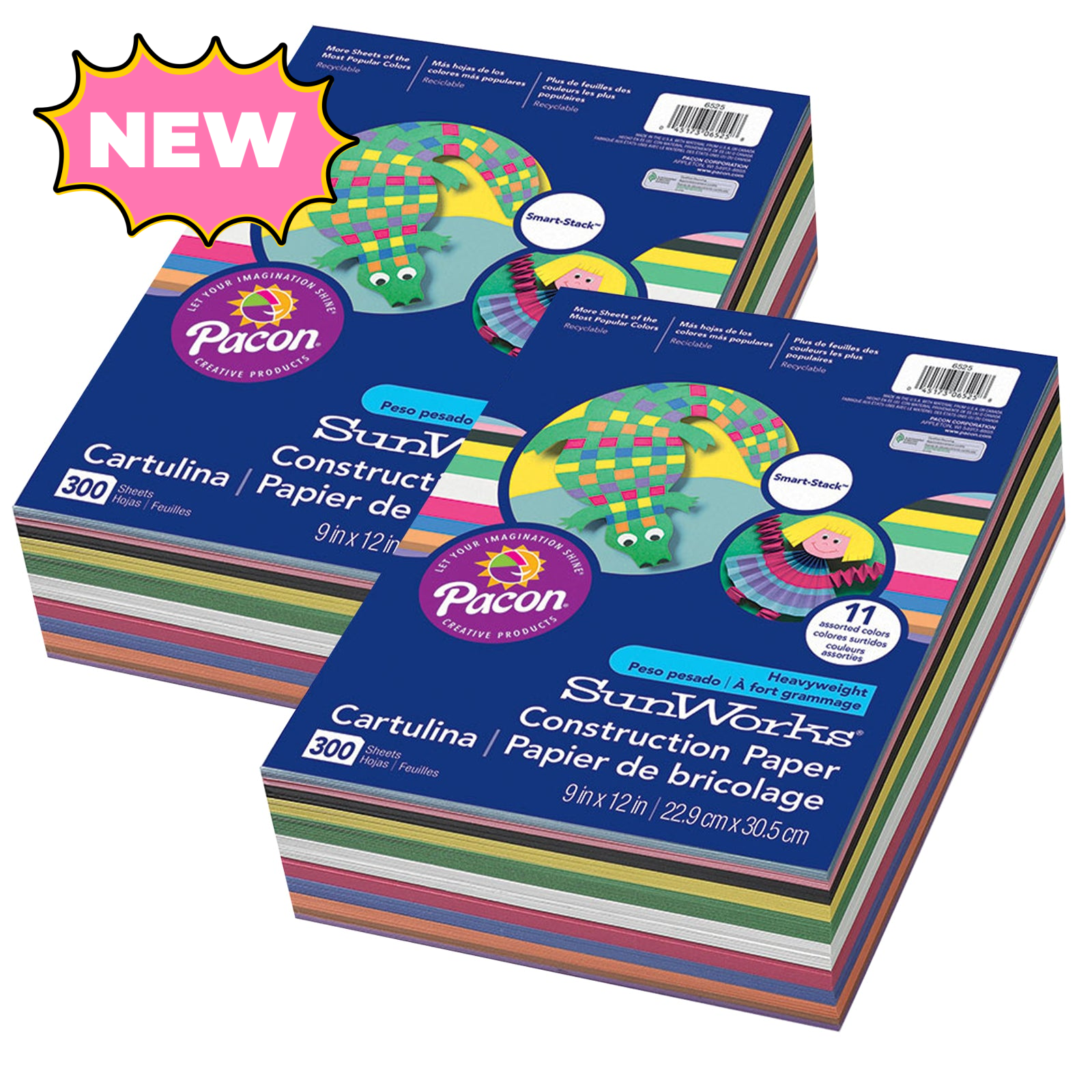 Construction Paper, 11 Assorted Colors, 9" x 12", 300 Sheets Per Pack, 2 Packs