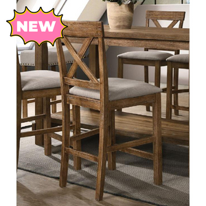 Martha Ii Counter Height Chair (set-2) In Tan Linen & Weathered Oak