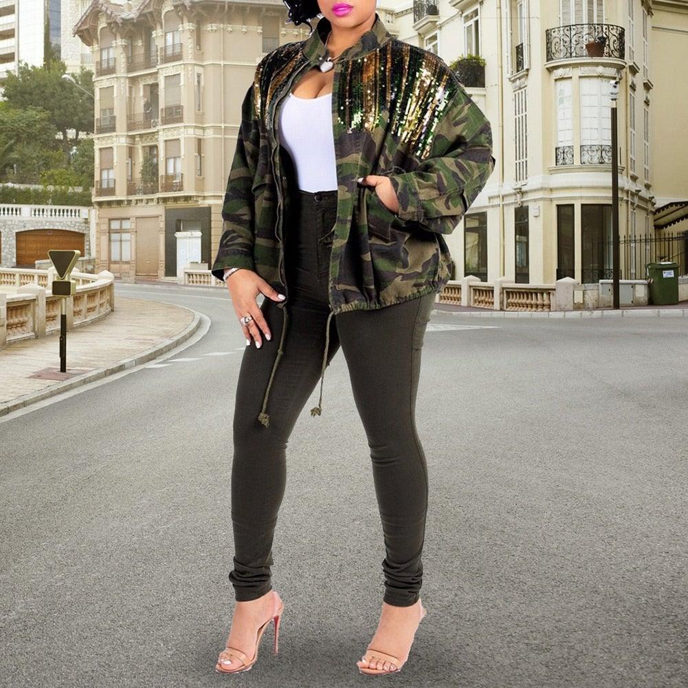 Ms. Cam - Women Fall Camouflage Sequin Jacket SALE! - Worthy Chic