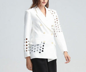 TWOTWINSTYLE Asymmetric Blazer For Women Notched Collar Long Sleeve Hollow Out Plus Size Loose Coats Female 2020 Autumn Clothing - Worthy Chic