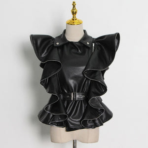 MISS BEAT IT- Leather Ruffle Vest -BACK IN STOCK!